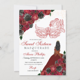 Red Black Guld Glitter Sweet 16 maskerad Inbjudningar