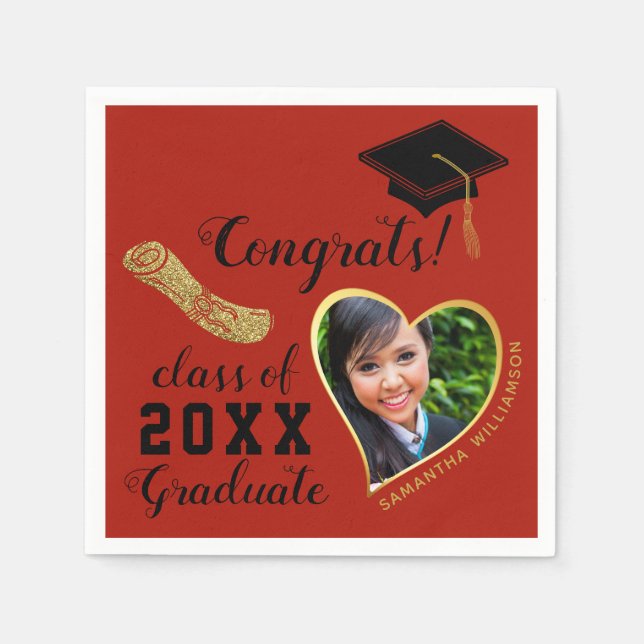 Red Black Guld, klass 2025 Photo Studenten Pappersservett (Framsidan)