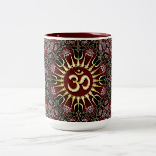 Red Black Guld OM Courage Energy Mandala Två-Tonad Mugg