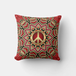 Red Black Guld Peace Geometric Batik Cushion Kudde