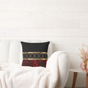 Red, Black & Guld Quatrefoil och Leopard Kudde