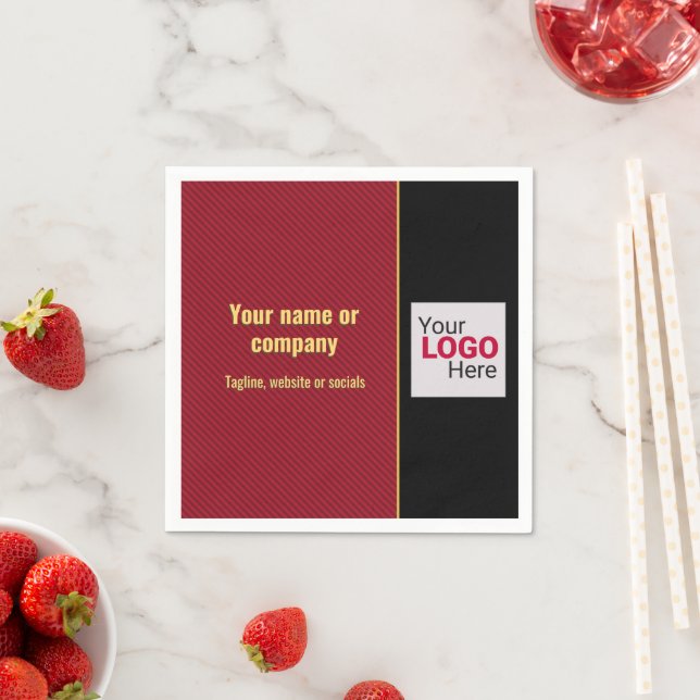 Red, Black & Guld smart rand - lägg till egen logo Pappersservett (Insitu)