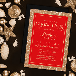 Red Black Guld Sparkly Glitter Bling jul Inbjudningar