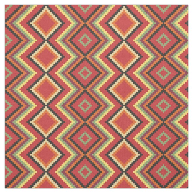 Red Black Gult Native American Blanket Mönster Tyg (Provkarta)