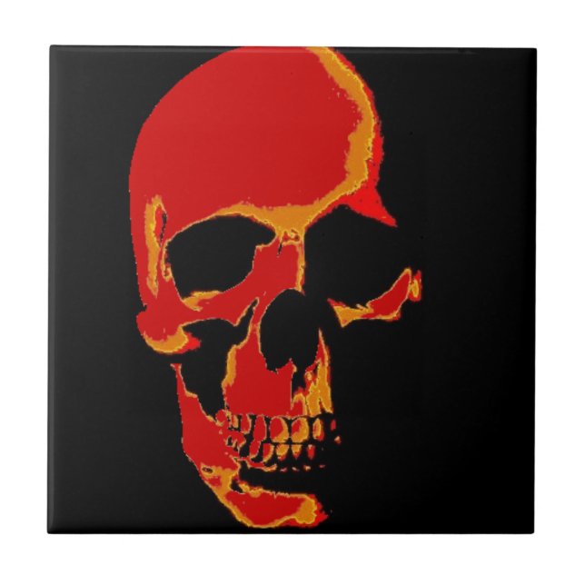 Red Black Gult Pop Art Skull Ceramic Tile Kakelplatta (Framsidan)