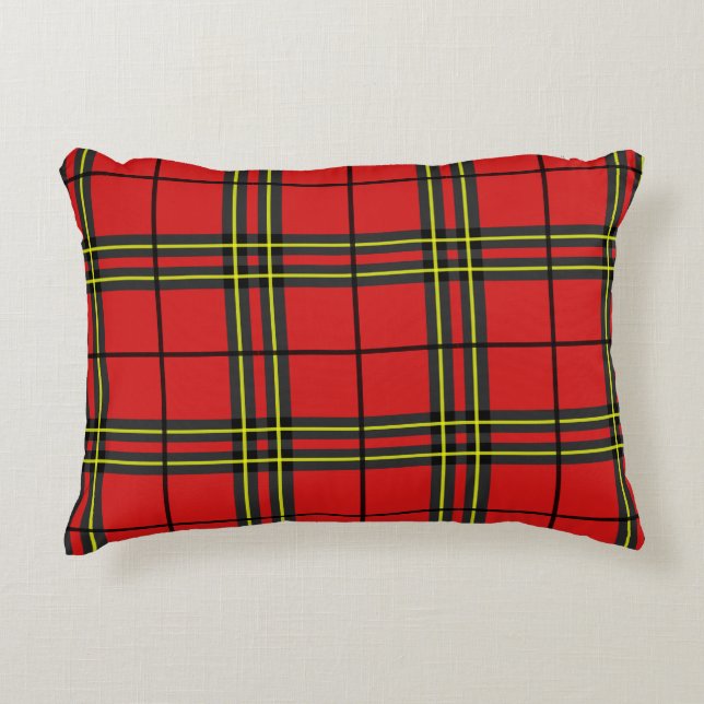 Red Black Gult Tartan Prydnadskudde (Framsidan)