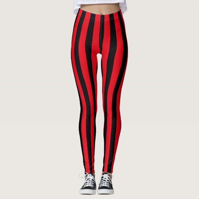 Red & Black Halloween Rand Pirat Costume Leggings (Framsida)