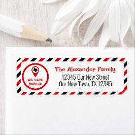 Red & Black har Flyttat strimlad Flytta Returadress Etikett