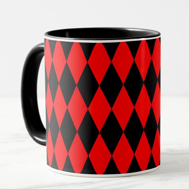 Red Black Harlequin Diamonds Checkers Design  Mugg (Skapare uppladdad)