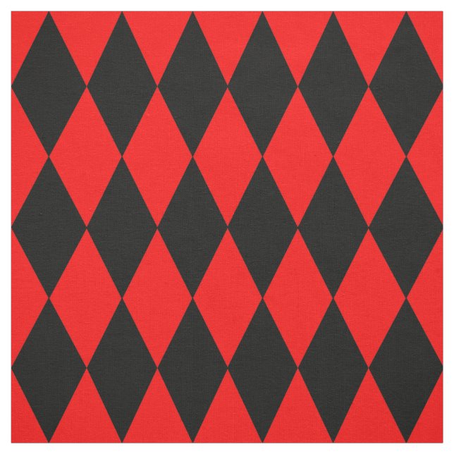 Red Black Harlequin Diamonds Checkers Design  Tyg (Provkarta)