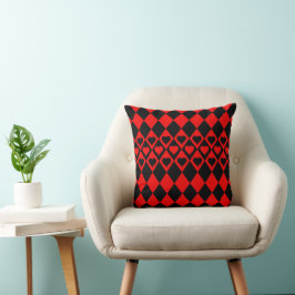 Red & Black Harlequin med Hearts Dekorativ kudde