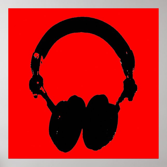 Red Black Headphone Silhouette Pop Art Poster (Framsidan)