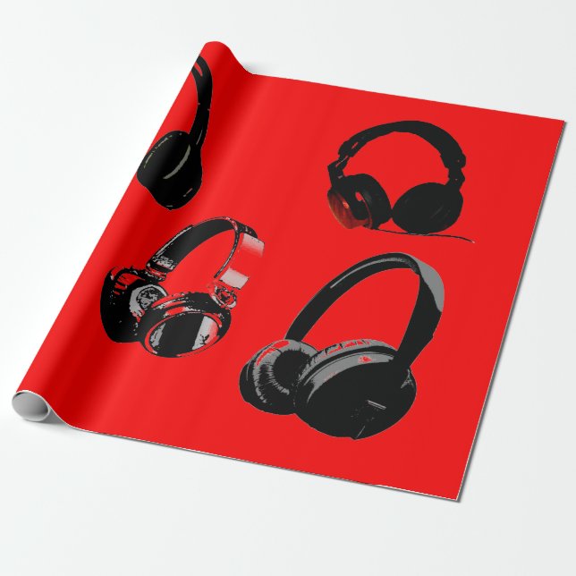 Red Black Headphone Silhouettes Pop Art Presentpapper (Utrullad)