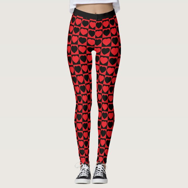Red Black Heart-design Yoga, Roligt Red Leggings (Framsida)