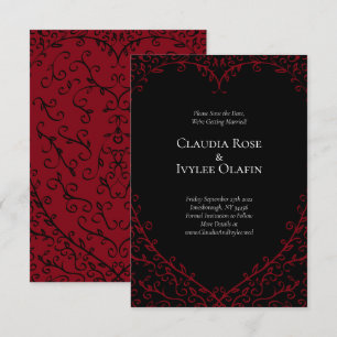 Red & Black Heart Gothic Bröllop spara datum Inv Inbjudningar