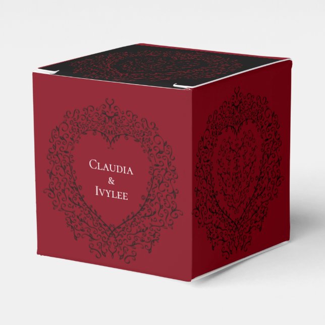 Red Black Heart Swirls Gothic Bröllop Presentaskar (Framsidan Sidan)