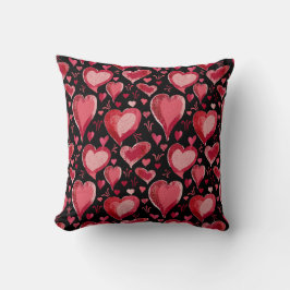 Red Black Hearts Mönster Teckning Valentine's Day Kudde
