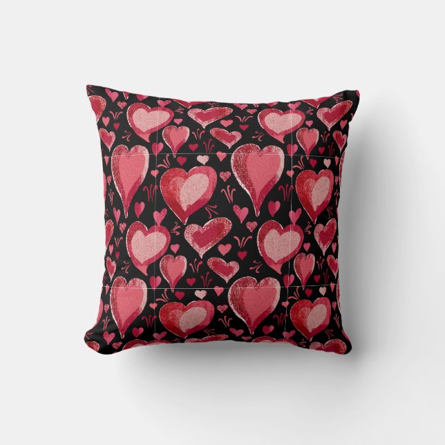 Red Black Hearts Mönster Teckning Valentine's Day Kudde (Framsida)