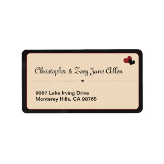 Red & Black Hearts White Address Label Adressetikett
