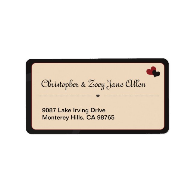 Red & Black Hearts White Address Label Adressetikett (Framsidan)