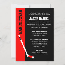 Red Black Hockey Pub Mitzvah-inbjudningar