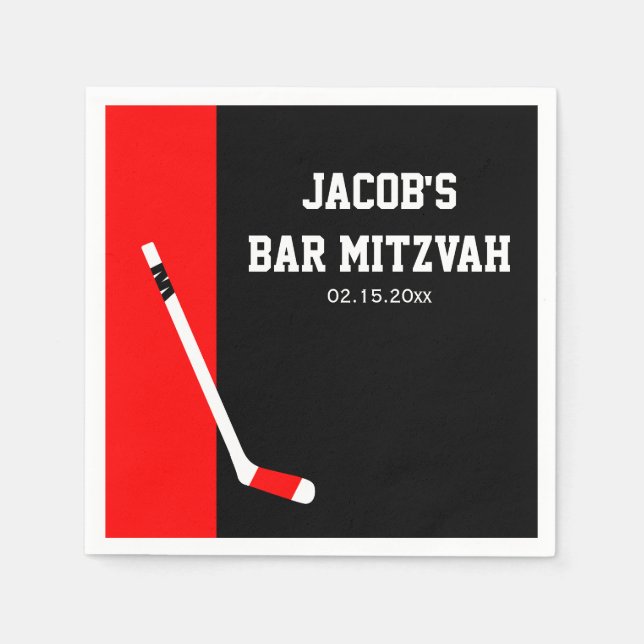 Red Black Hockey Pub Mitzvah Personlig Pappersservett (Framsidan)