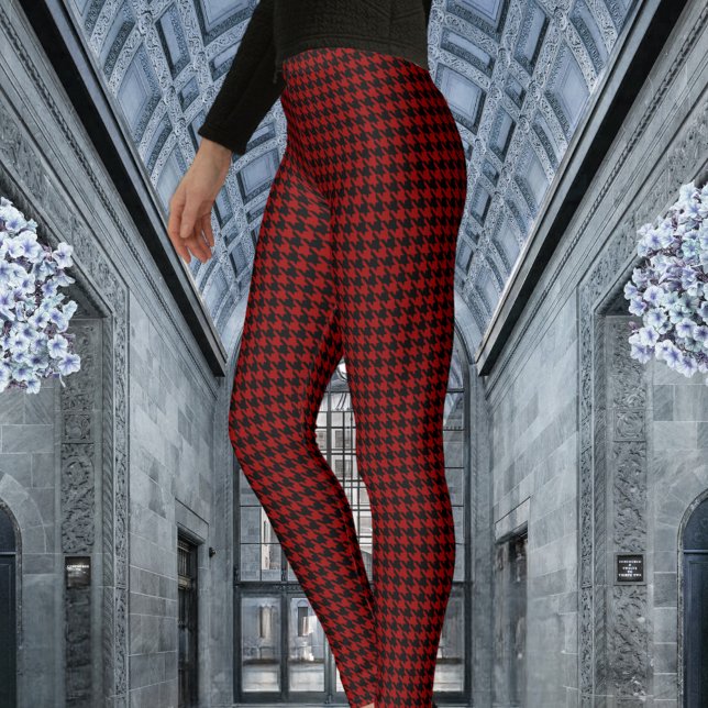 Red & Black Houndstooth Check Mönster Leggings (Skapare uppladdad)