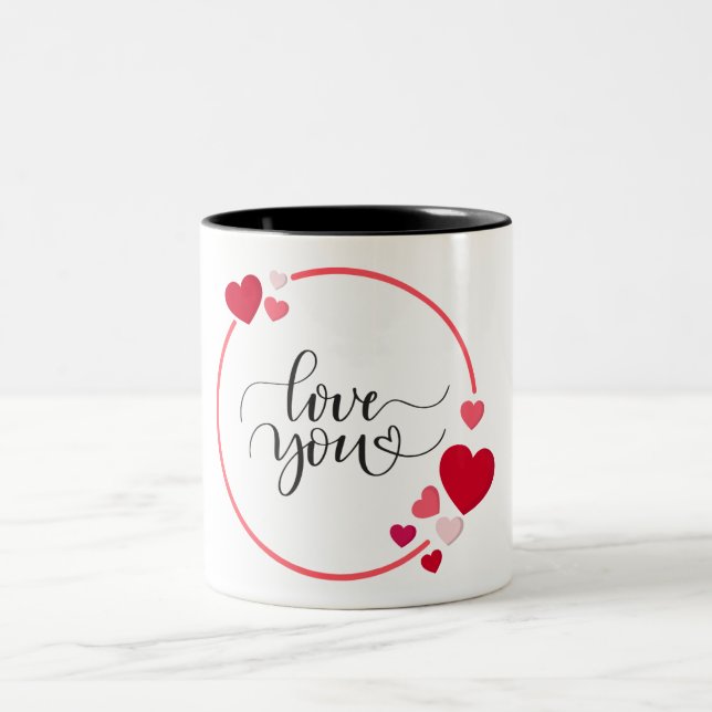 Red Black Illustrated Kärlek You Valentine Day Mug Två-Tonad Mugg (Center)