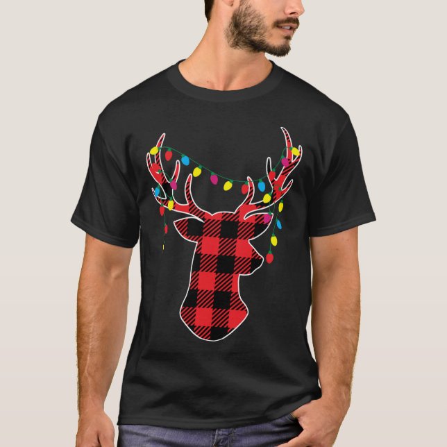 Red Black jul Buffalo Play Hjort T Shirt (Framsida)
