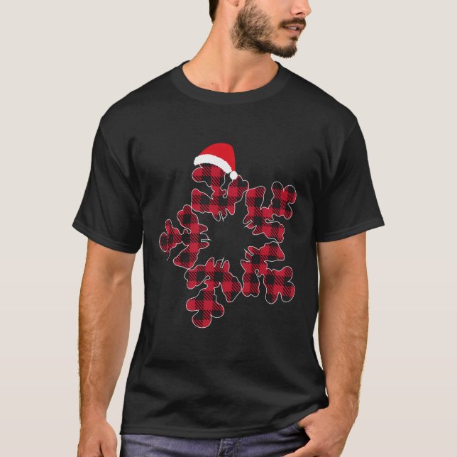 Red Black jul Buffalo Play Snöflingor Santa T Shirt (Framsida)