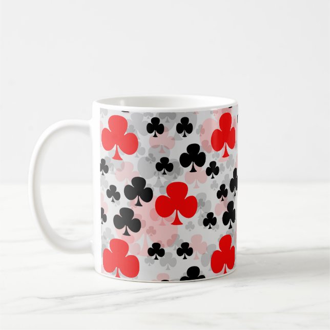 Red Black Klöver Klubb Abstrakt Mönster Design Kaffemugg (Vänster)