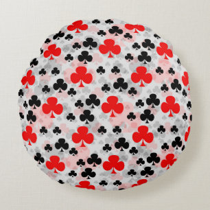 Red Black Klöver Klubb Abstrakt Mönster Design Rund Kudde