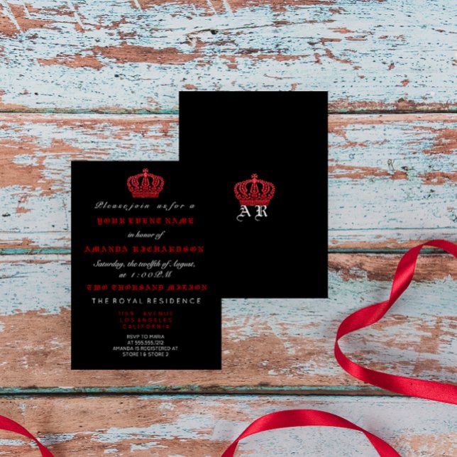 Red Black Krona Royal Glitter Gothic White Inbjudningar (Red Black Crown Royal Glitter Gothic White Invitation)