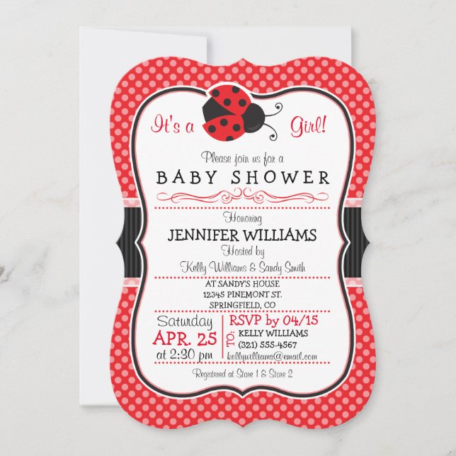 Red & Black Ladybug; Cute Baby Shower Inbjudningar (Framsida)