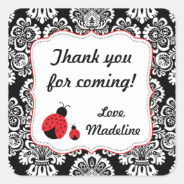 Red Black Ladybug Damask-babyduschmärke Fyrkantigt Klistermärke