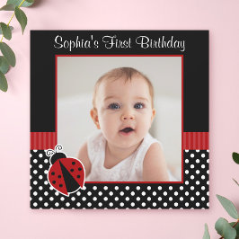 Red Black Ladybug Polka Dot 1st Birthday Photo Inbjudningar