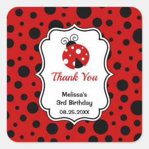 Red Black Ladybug Ram Polka dots Barns födelsedag Fyrkantigt Klistermärke