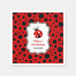 Red Black Ladybug Ram Polka dots Barns födelsedag Pappersservett