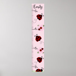 Red & Black Ladybugs Growth Chart Behålla 8 x 44! Poster