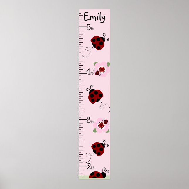 Red & Black Ladybugs Growth Chart Behålla 8 x 44! Poster (Framsidan)