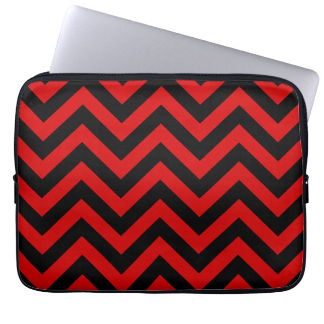Red, Black Large Chevron ZigZag Mönster Laptop Fodral (Framsidan)
