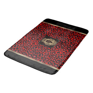 Red & Black Leopard Mönster med Lejont huvud Badrumsmatta