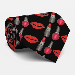 Red Black Lipstick Läppar Kiss Valentine Day Tie Slips
