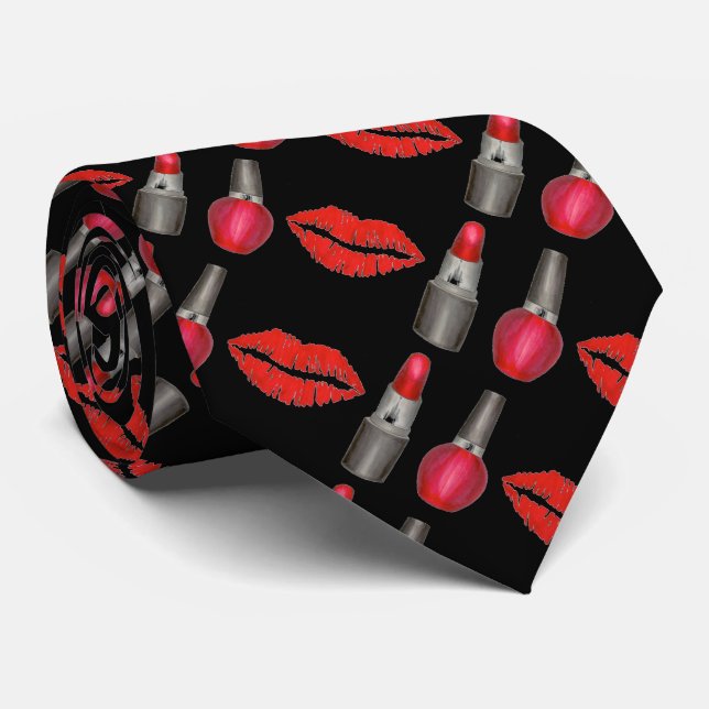 Red Black Lipstick Läppar Kiss Valentine Day Tie Slips (Rullad)