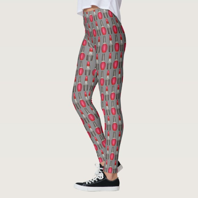 Red Black Lipstick Nagel polsk Makeup Leggings (Vänster)