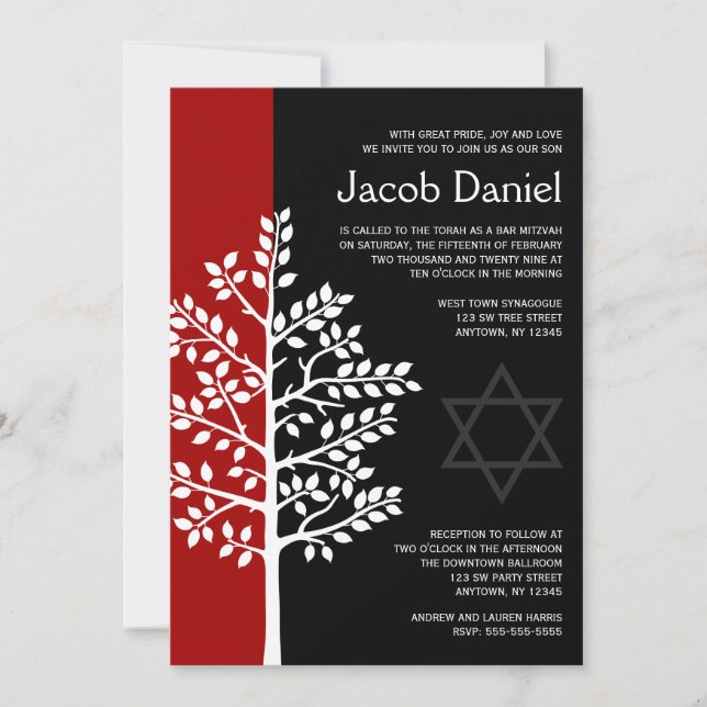 Red Black Livets träd Pub Mitzvah-inbjudningar Inbjudningar (Framsida)