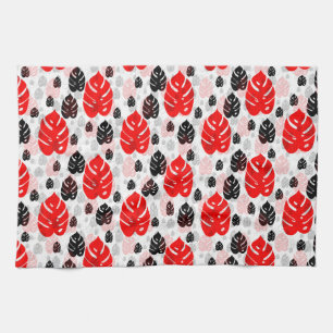 Red Black Löv Illustration Mönster Design Kökshandduk
