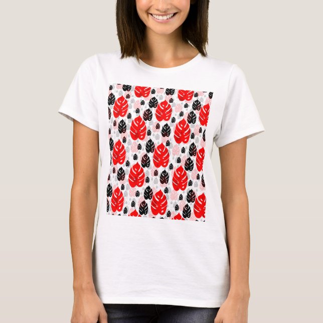 Red Black Löv Illustration Mönster Design T Shirt (Framsida)