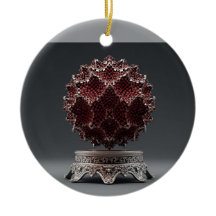 Red & Black Mandelbrot Sphere On Silver Pedestal