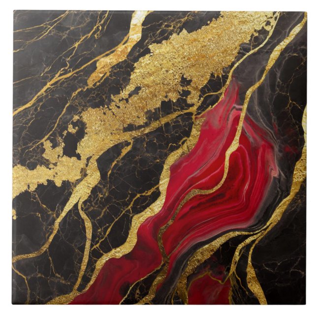 Red Black Marble Mönster med Guld Kakelplatta (Framsidan)